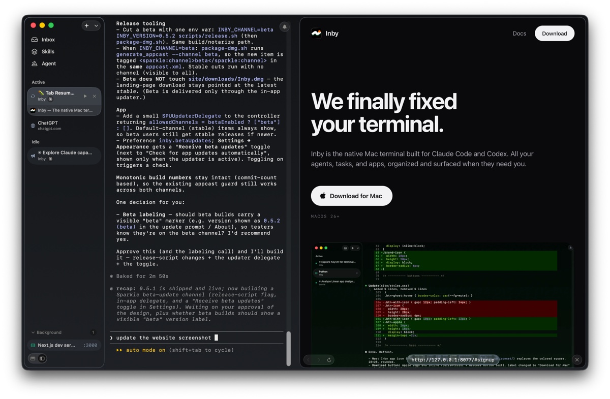 Inby — The native Mac terminal for Claude Code & Codex